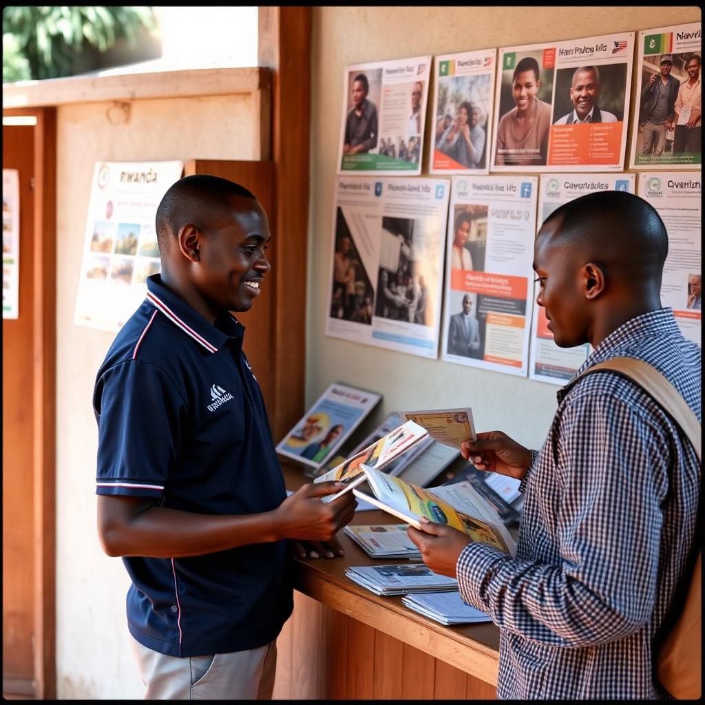 Info agent handing leaflets to a visitor at a PPCM kiosk