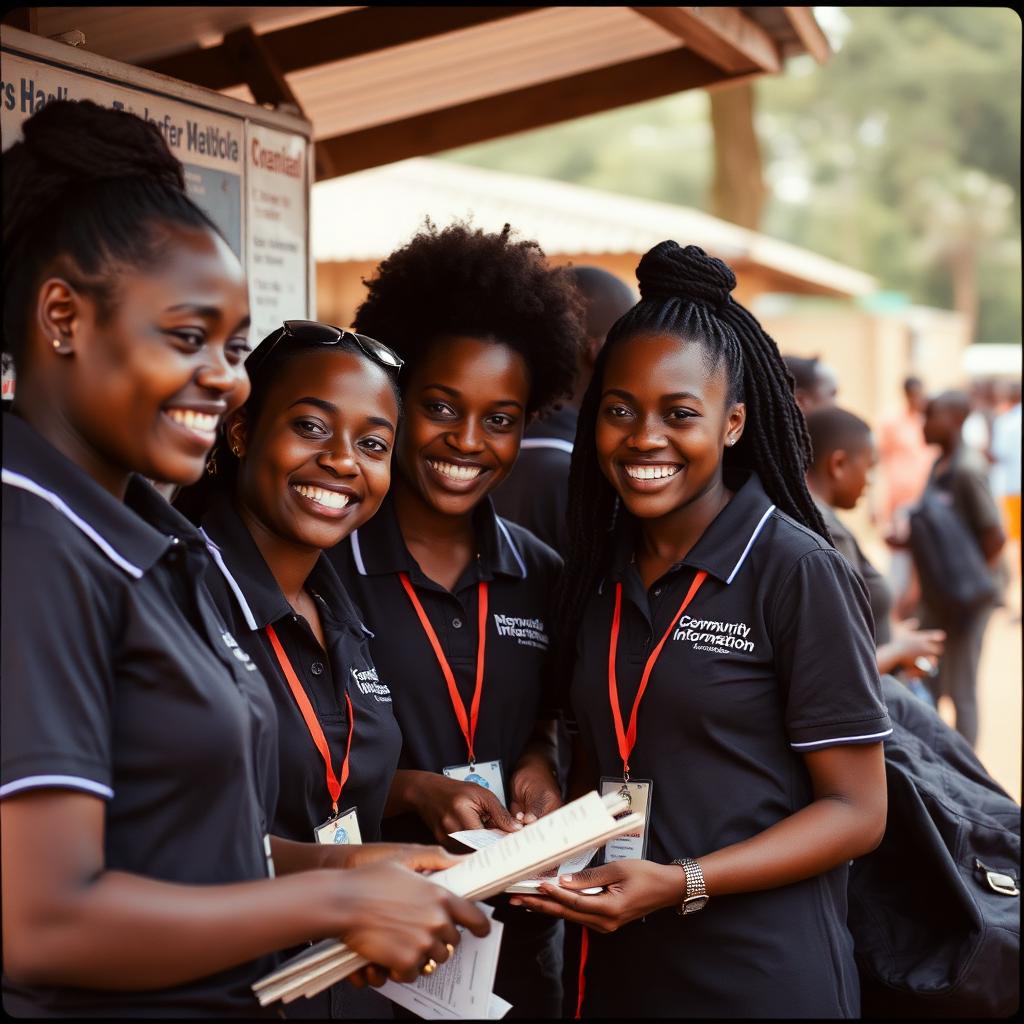 Young Rwandan community information agents at a PPCM kiosk